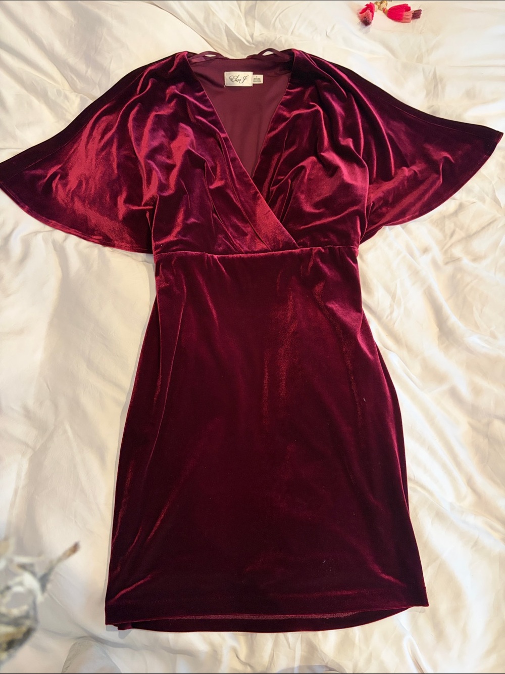 Eliza J Burgundy Velvet Faux-Wrap Mini Dress